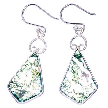 Green Moss Agate Earrings 1 3/4" (925 Sterling Silver) E1269