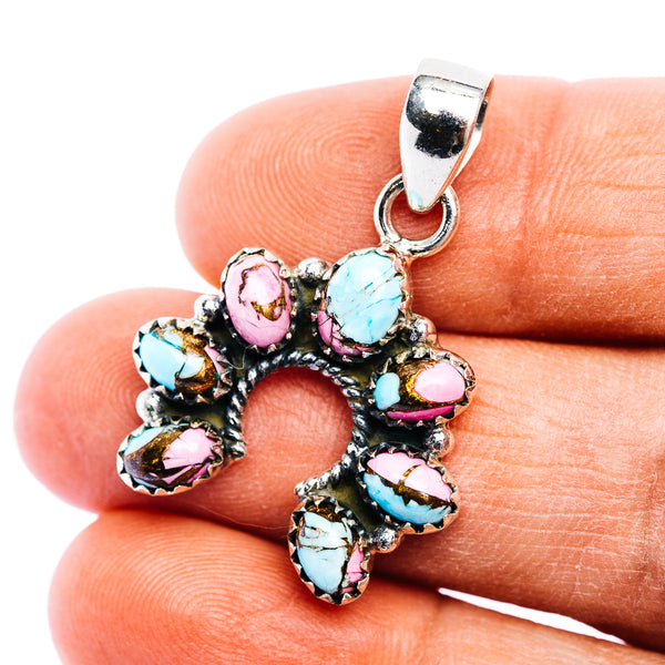 Exclusive Southwestern Style Cotton Candy Turquoise Naja Pendant 1 1/4" (.925 Sterling Silver)