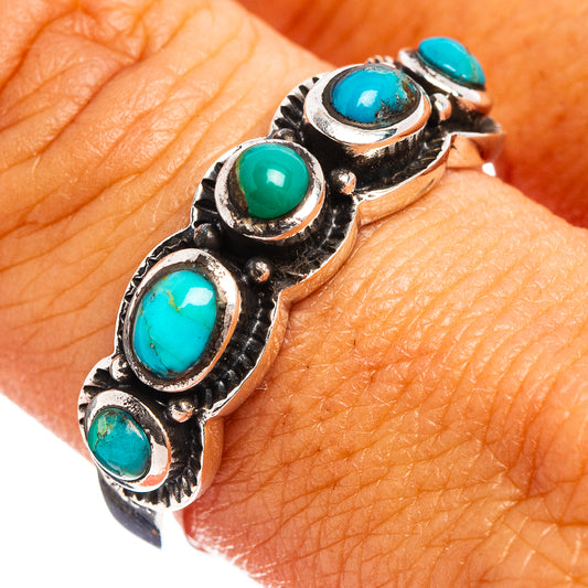 Turquoise sterling silver ring with oval turquoise cabochons, Native-style split shank