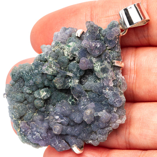 Grape agate druzy pendant in .925 sterling silver with silver bail