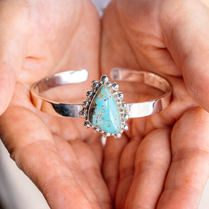 Kingman Turquoise Cuff Bracelet Adjustable (.925 Sterling Silver)