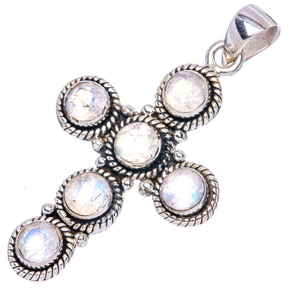 Rainbow Moonstone Cross Pendants 1 3/4" (925 Sterling Silver) P42369