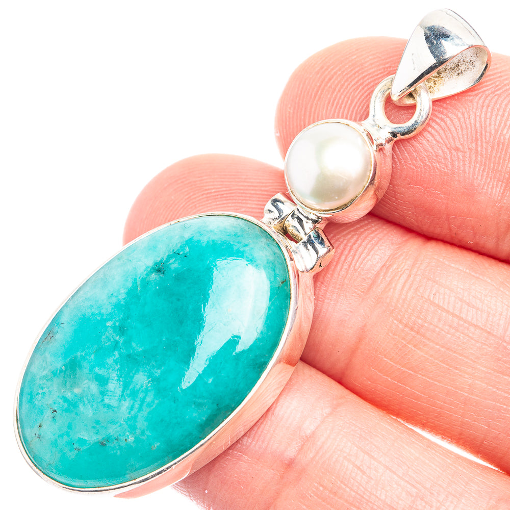 Peruvian Amazonite, Cultured Pearl Pendant 2" (925 Sterling Silver) P39257