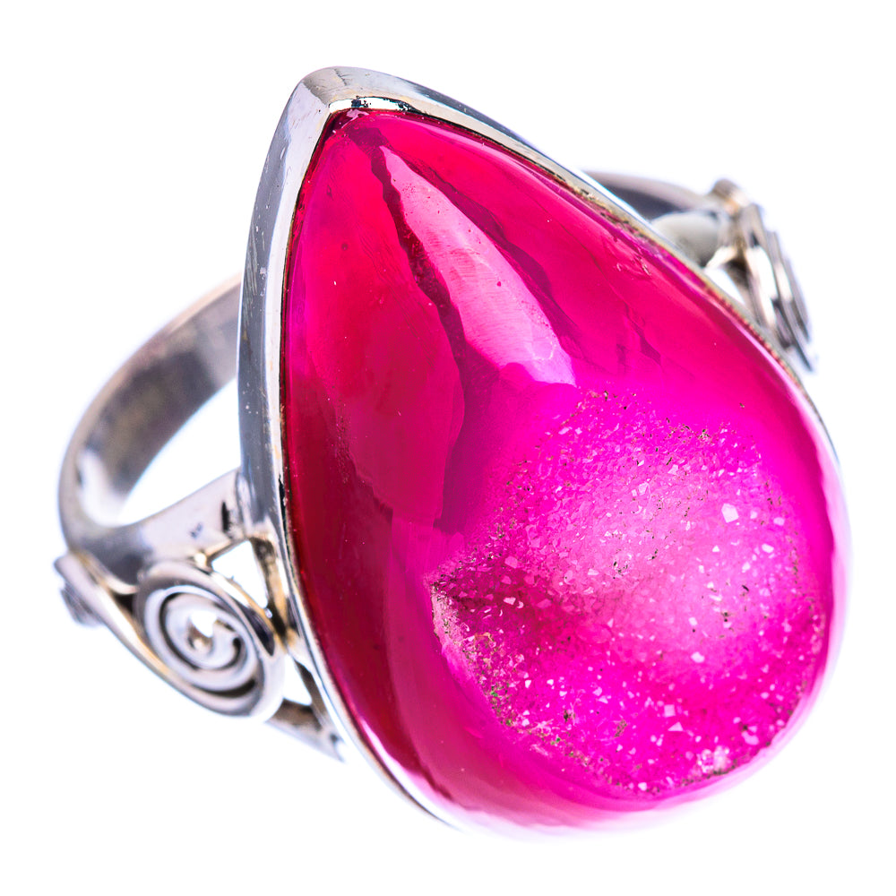 Large Pink Agate Druzy Ring Size 10.5 (925 Sterling Silver) R142725