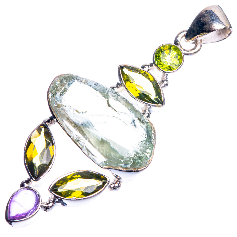 Rough Green Amethyst, Peridot, Amethyst 925 Sterling Silver Pendant 2 1/8"