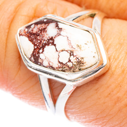 925 sterling silver jasper ring, teardrop setting on finger, brown-red and white webbed stone