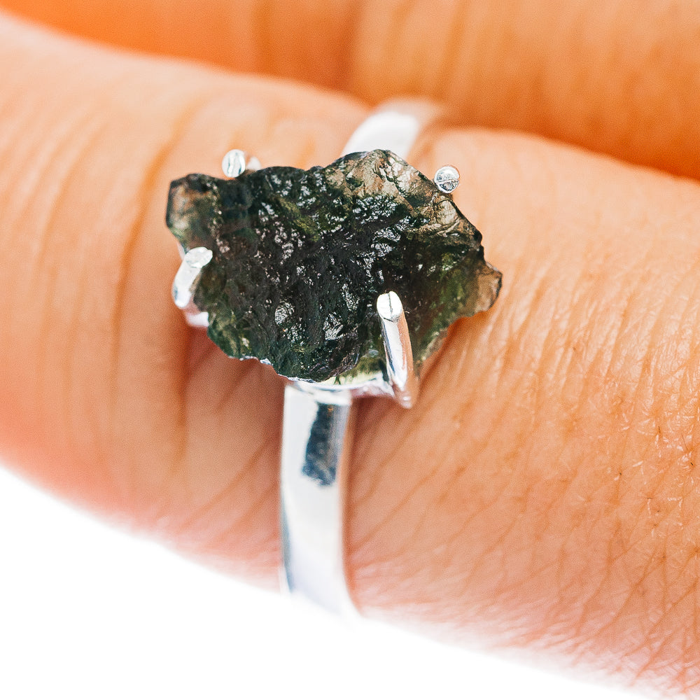 Czech Moldavite Ring Size 9 (.925 Sterling Silver)