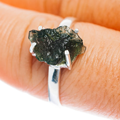 Czech Moldavite Ring Size 9 (.925 Sterling Silver)