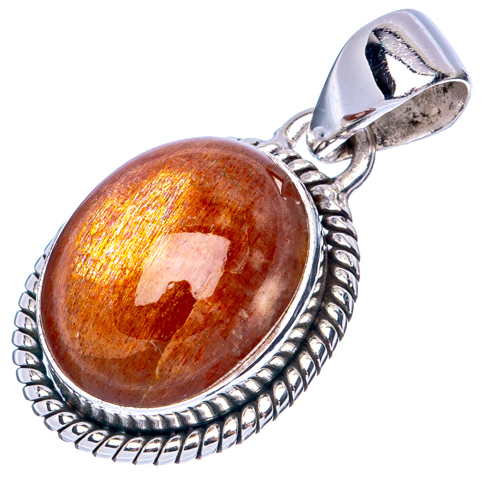 Oval sunstone pendant, 925 sterling silver rope border and oval bail