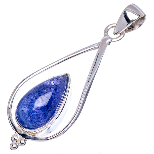 Blue teardrop gemstone pendant with sterling silver frame and bail