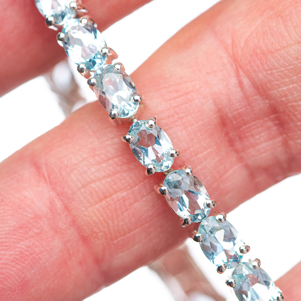 Premium Aquamarine Tennis Bracelet 7" (.925 Sterling Silver)