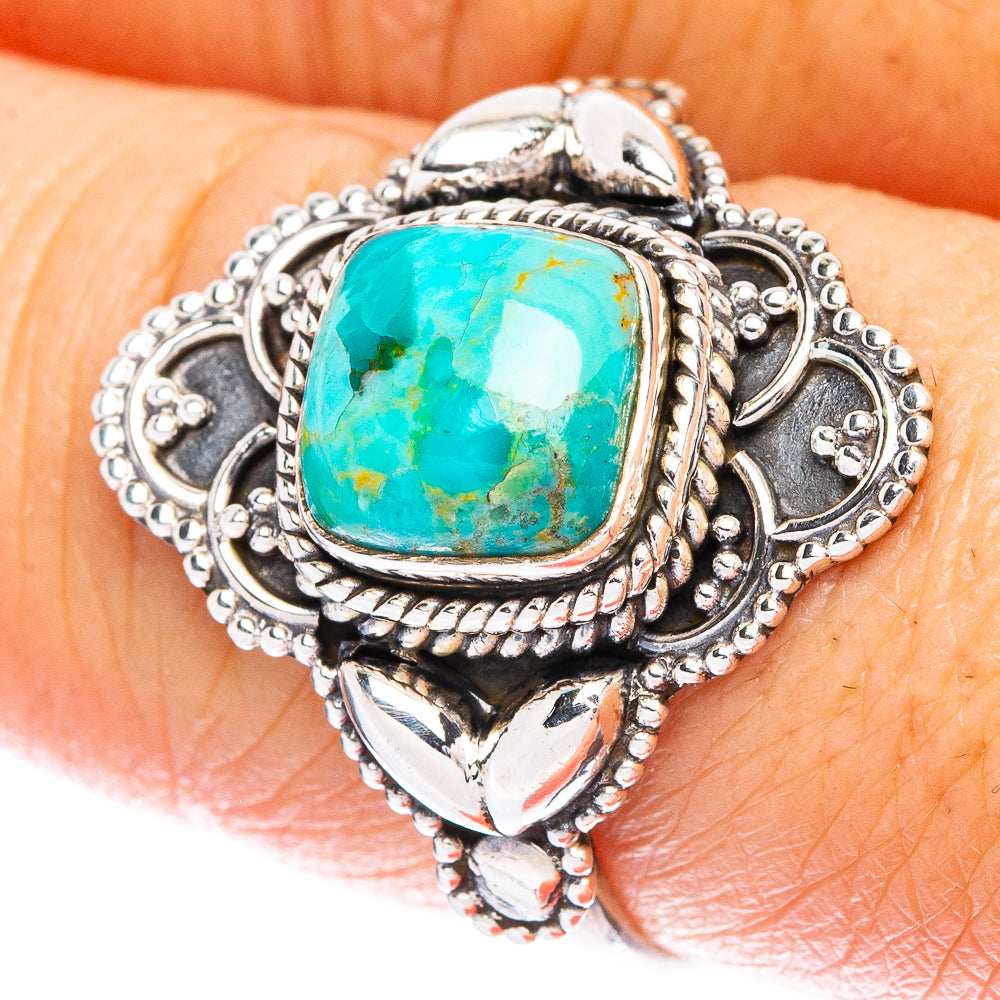 Turquoise cabochon ring with ornate 925 sterling silver setting