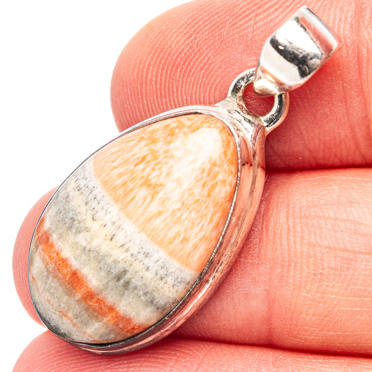 Sterling silver celestobarite pendant with oval orange-white stone, hinged bail