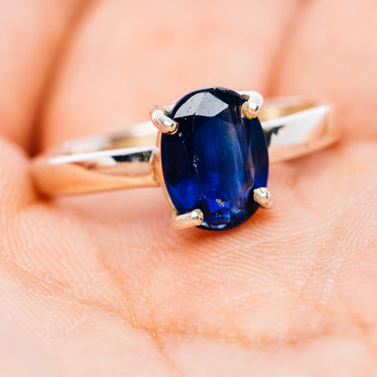 Faceted Sapphire Blue Kyanite Ring Size 7.75 (.925 Sterling Silver)