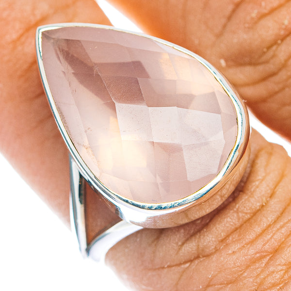 Premium Faceted Rose Quartz Ring Size 8.5 (.925 Sterling Silver)