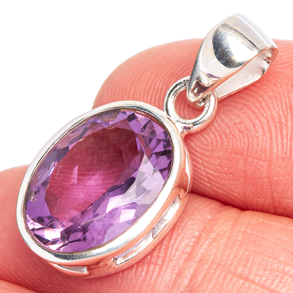 Sterling silver amethyst faceted oval pendant with hinged bail