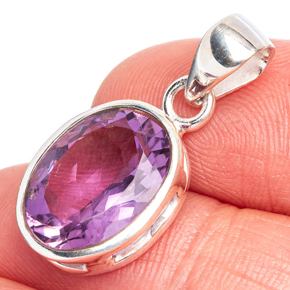 Sterling silver amethyst faceted oval pendant with hinged bail