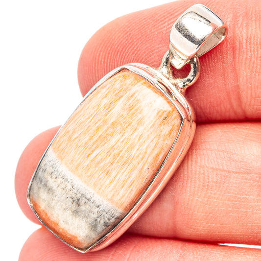 Oval celestobarite pendant with orange-beige stone set in .925 sterling silver bezel