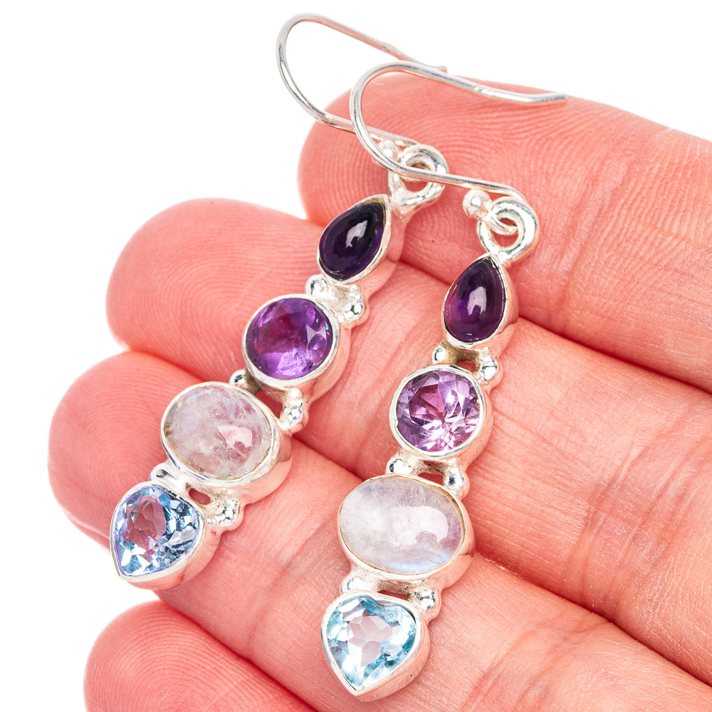 Rainbow Moonstone, Amethyst, Blue Topaz Earrings 1 7/8" (925 Sterling Silver) E433112
