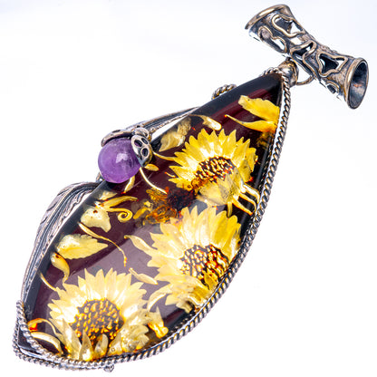 Ana Silver Co Baltic Amber Cameo Pendant 3 1/8" (925 Sterlnig Silver)