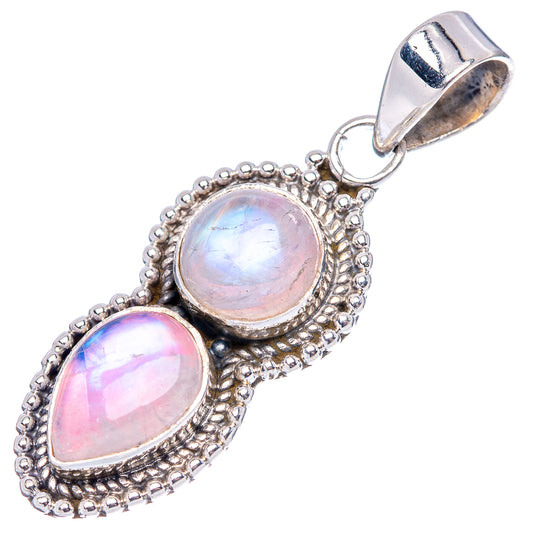 Pink Moonstone Pendant 1 3/8" (.925 Sterling Silver)