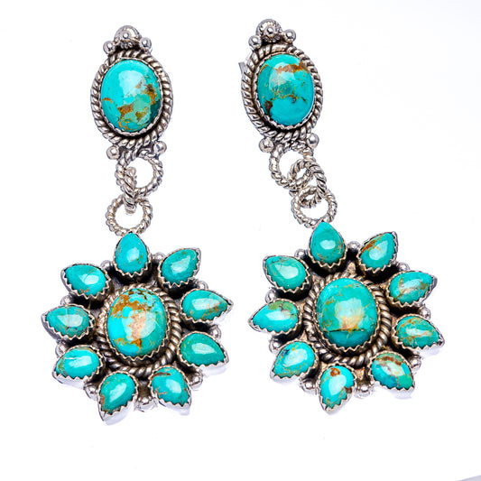 Turquoise cabochon chandelier earrings, oval drops and round centers in .925 sterling silver