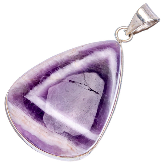 Silver-plated amethyst chevron teardrop pendant with metal bail and loop