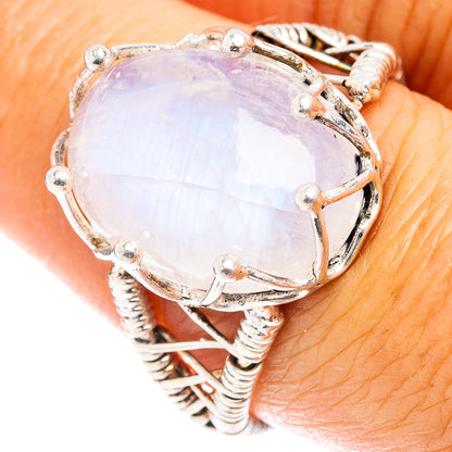 (Classic Series) Rainbow Moonstone Ring Size 7.5 (.925 Sterling Silver)
