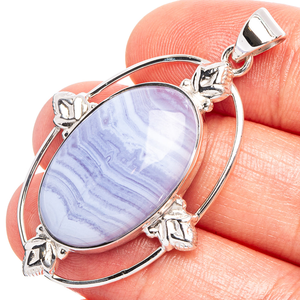 Blue Lace Agate 925 Sterling Silver Premium Pendants 1 5/8" (925 Sterling Silver) P43738