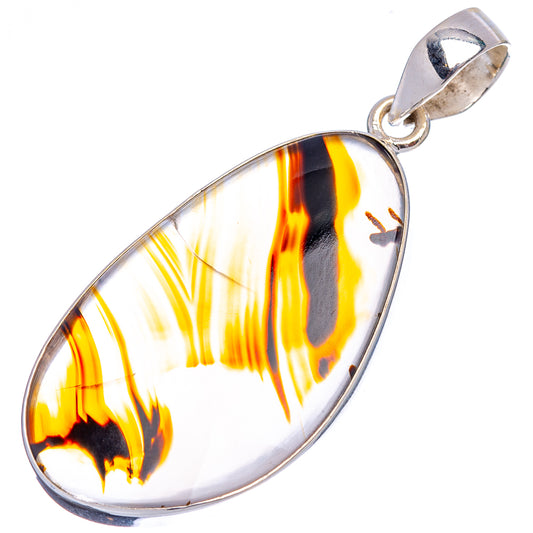 Teardrop agate pendant in polished .925 sterling silver, orange-yellow with black swirls