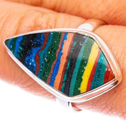 Rainbow Calsilica Ring Size 9 (925 Sterling Silver) R1468