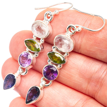 Rainbow Moonstone, Peridot, Amethyst, Tanzanite Earrings 2" (925 Sterling Silver) E432558