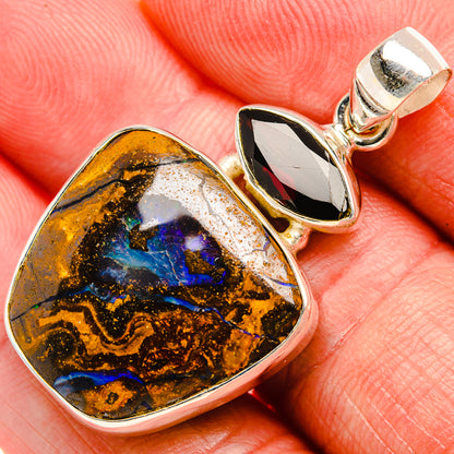 Boulder Opal, Garnet 925 Sterling Silver Pendant 1 3/4" (925 Sterling Silver) PD38297