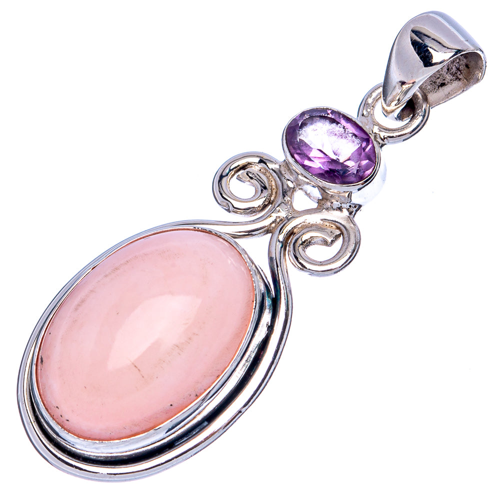 Pink Opal, Amethyst Pendant 1 3/4" (925 Sterling Silver) P41303