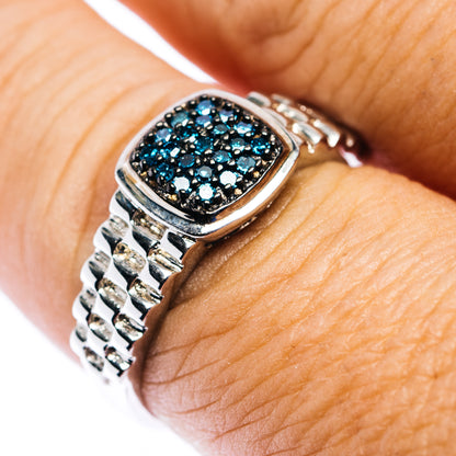 Blue Diamond Ring Size 8.75 (.925 Sterling Silver)