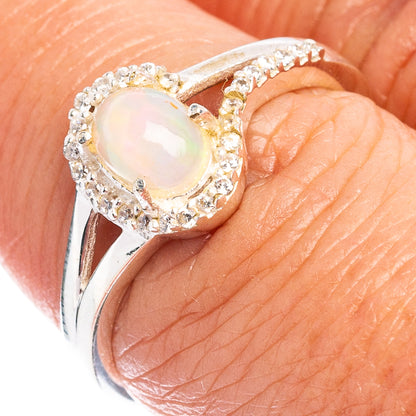 Rare Ethiopian Opal, Cubic Zirconia Ring Size 7.25 (.925 Sterling Silver)