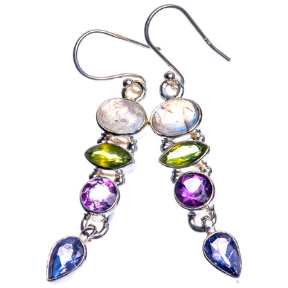 Rainbow Moonstone, Amethyst, Peridot 925 Sterling Silver Earrings 2"