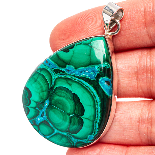 Premium Malachite In Chrysocolla Pendant 2 1/8" (.925 Sterling Silver)