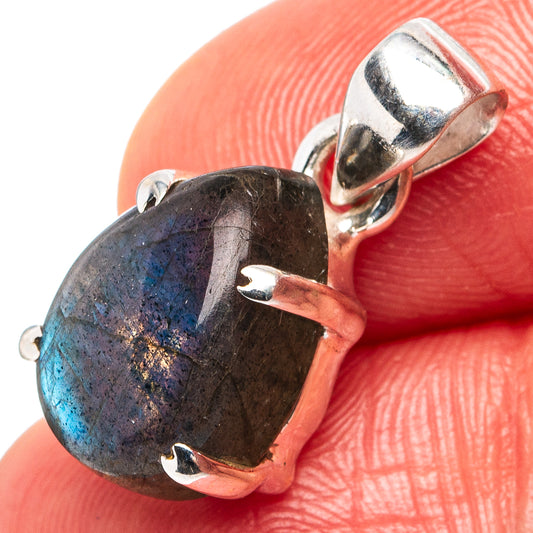 Labradorite pendant with oval dark stone and .925 sterling silver prong setting