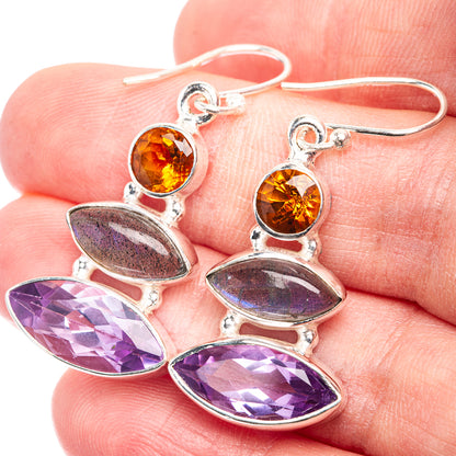 Amethyst, Labradorite, Citrine Earrings 1 5/8" (925 Sterling Silver) E432547
