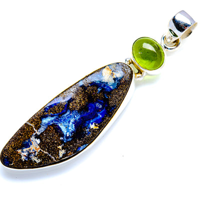 Boulder Opal, Peridot 925 Sterling Silver Pendant 2 1/4" (925 Sterling Silver) PD38351