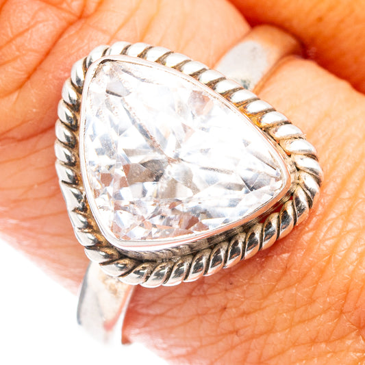 Pear-shaped white quartz sterling silver ring, detailed twisted bezel, size 9.