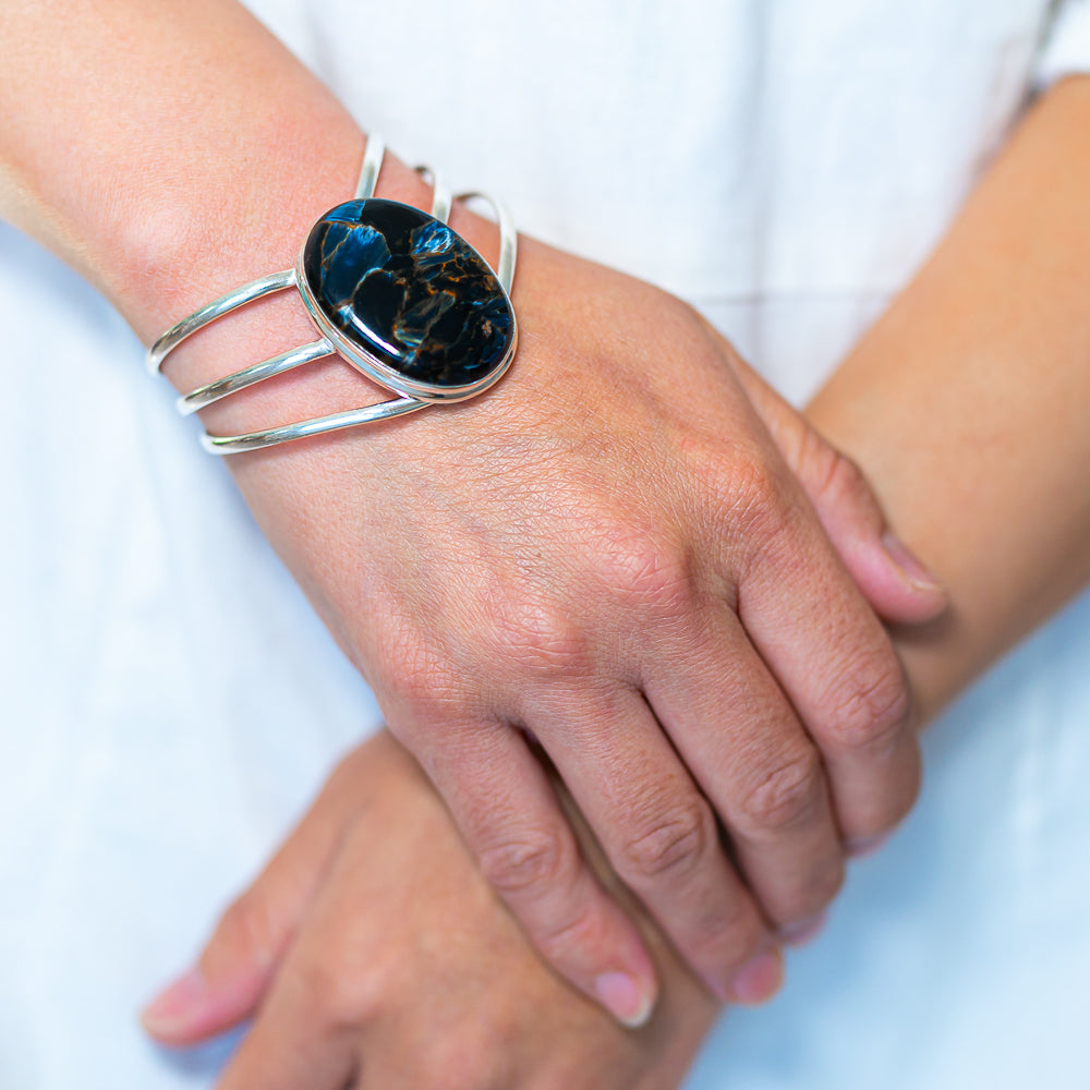 Pietersite 925 Sterling Silver Cuff Bracelet Adjustable