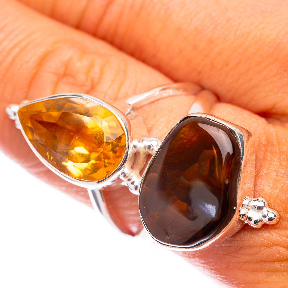 Large Mexican Fire Agate, Citrine 925 Sterling Silver Ring Size 8 (925 Sterling Silver) RING140387