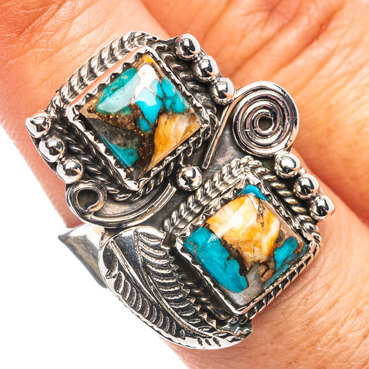Exclusive Southwestern Style Spiny Oyster Turquoise Ring Size 7 Adjustable (.925 Sterling Silver)
