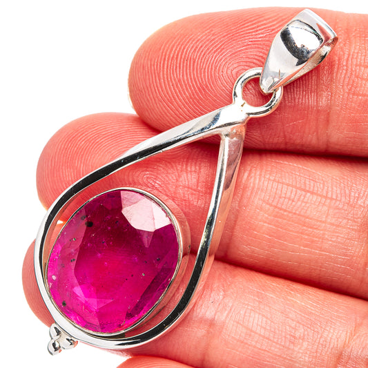 Sterling silver teardrop ruby pendant with oval magenta gemstone and top bail