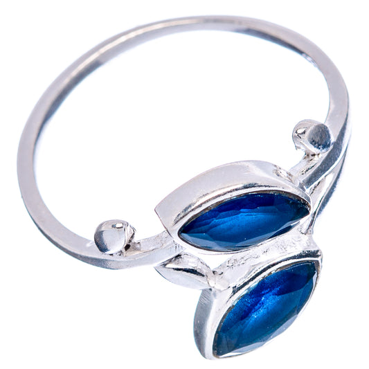 Sterling silver leaf ring with two oval blue quartz stones, size 7.75