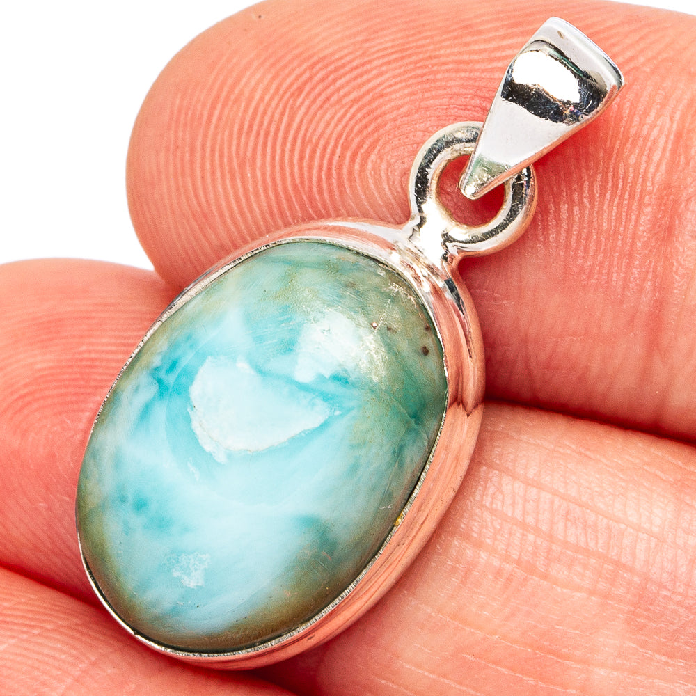 Oval larimar pendant in .925 sterling silver bezel with loop bail