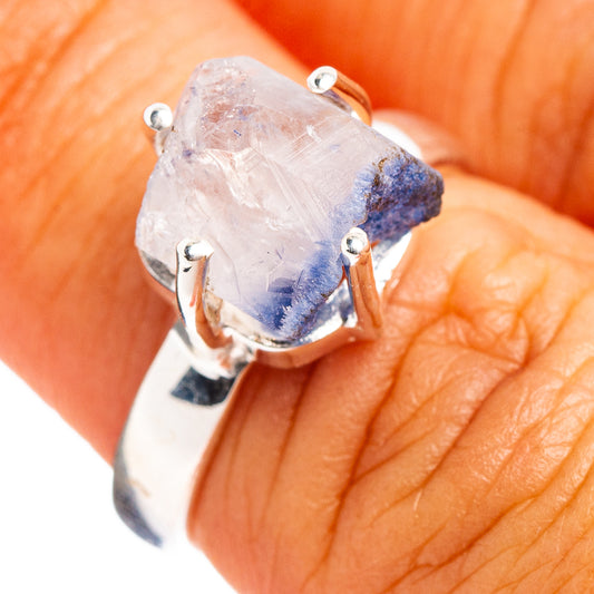 Sterling silver ring with faceted light-blue quartz, size 6, metal prongs on top