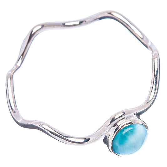 Sterling silver larimar ring, wavy open band and oval blue stone
